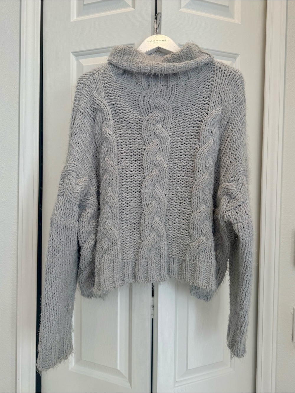 Dance & Marvel Chunky Cable Turtleneck Sweater - Light Gray